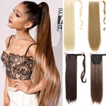 AOOSOO 24 inch Silky Straight Synthetic Clip in Drawstring Ponytail Hairpieces for Women Hair Extension High Temperature Fiber