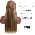 SHANGKE Hair 24'' Long Straight Women Clip in Hair Extensions Black Brown High Tempreture Synthetic Hair Piece