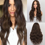 AISI BEAUTY Long Wavy Womens Wig Natural Part Side Hair Ombre Synthetic Wigs Platinum/Blonde/Black Wigs Heat Resistant for Women