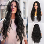 AISI BEAUTY Long Wavy Womens Wig Natural Part Side Hair Ombre Synthetic Wigs Platinum/Blonde/Black Wigs Heat Resistant for Women