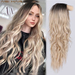 AISI HAIR Long Wavy Ombre Blonde Wig Platinum Blonde Synthetic Wigs for African American Women Two Tone Natural Middle Part Wig