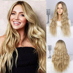 AISI HAIR Long Wavy Ombre Blonde Wig Platinum Blonde Synthetic Wigs for African American Women Two Tone Natural Middle Part Wig