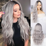 AISI HAIR Long Wavy Ombre Blonde Wig Platinum Blonde Synthetic Wigs for African American Women Two Tone Natural Middle Part Wig
