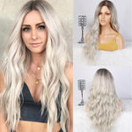 AISI HAIR Long Wavy Ombre Blonde Wig Platinum Blonde Synthetic Wigs for African American Women Two Tone Natural Middle Part Wig