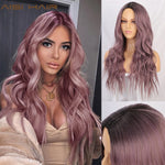 AISI HAIR Long Wavy Ombre Blonde Wig Platinum Blonde Synthetic Wigs for African American Women Two Tone Natural Middle Part Wig