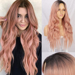 AISI HAIR Long Wavy Ombre Blonde Wig Platinum Blonde Synthetic Wigs for African American Women Two Tone Natural Middle Part Wig