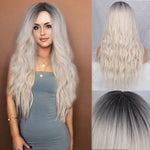 AISI HAIR Long Wavy Ombre Blonde Wig Platinum Blonde Synthetic Wigs for African American Women Two Tone Natural Middle Part Wig