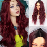 AISI HAIR Long Wavy Ombre Blonde Wig Platinum Blonde Synthetic Wigs for African American Women Two Tone Natural Middle Part Wig